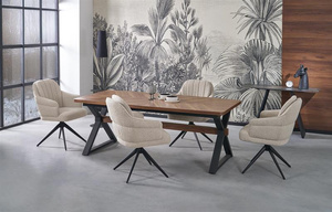 Zestaw stół rozkładany BARON z 4 krzesłami orzechowy blat i czarne nogi