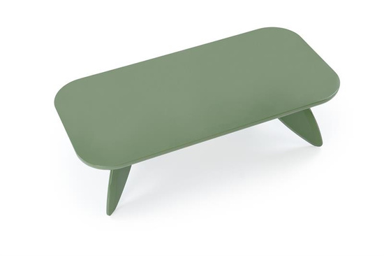 Designerska ława SORAYA w kolorze jasnej zieleni z lakierowanym wykończeniem