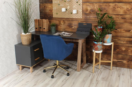 Fotel kubełkowy do biurka FABIO granatowy/złoty