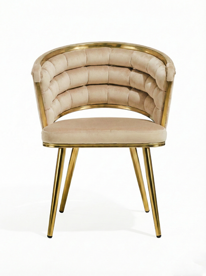 Welurowe krzesło z przeplatanym oparciem TESSA VELVET ciemny beż na złotym stelażu