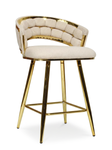 Krzesło barowe plecione półhoker TESSA BOUCLE jasnobeżowy na złotym stelażu