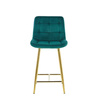 Welurowe krzesło barowe niskie PROXI pikowane zielone na złotych nogach