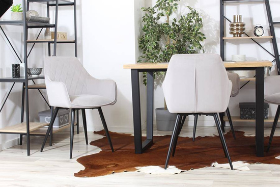 Tapicerowane krzesło z podłokietnikami CARBO | szary welur, czarne nogi