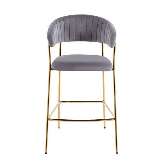 Krzesło barowe w stylu glamour MARGO szary welur /złoty