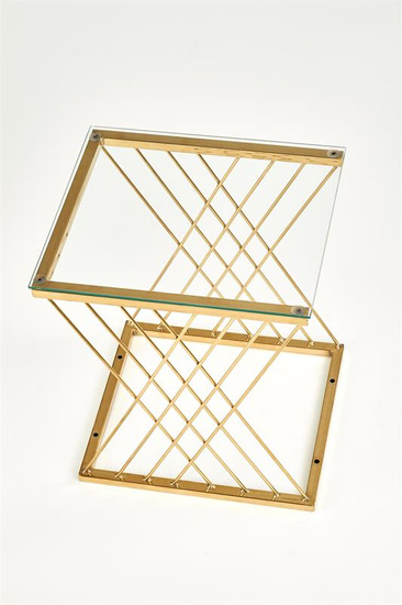 Nowoczesna ława NANCY w kolorze złotym z transparentnym blatem