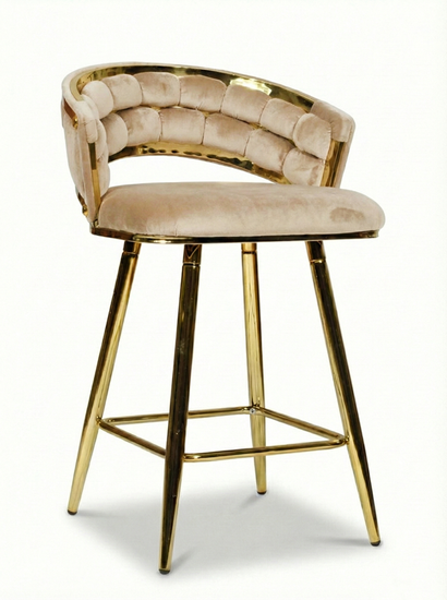 Krzesło barowe plecione półhoker TESSA VELVET ciemny beż na złotym stelażu