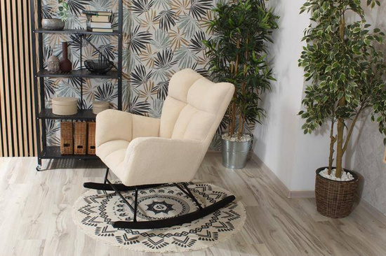 Stylowy i Wygodny Fotel bujany TEDDY beżowy boucle