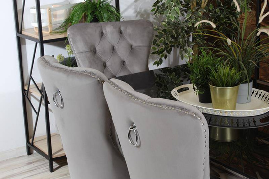 Krzesło na sprężynach pikowane z kołatką i ćwiekami HUGO szare