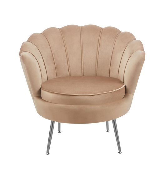 Fotel wypoczynkowy muszla VIDAL z weluru | tapicerka ciemny beż, srebrne nóżki