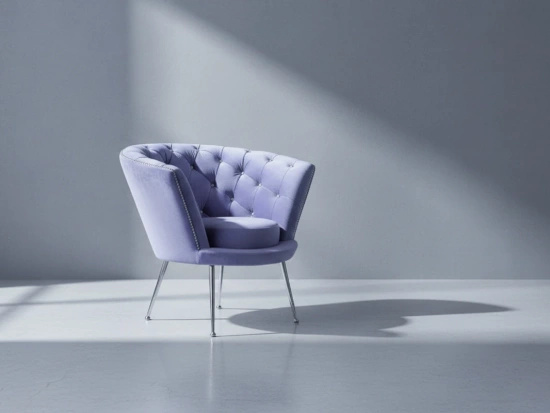 Tapicerowany fotel muszelka ARISTA z pikowanym oparciem