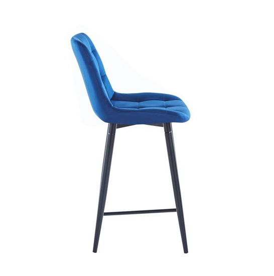 Welurowe krzesło barowe niskie PROXI pikowane granatowe na czarnych nogach