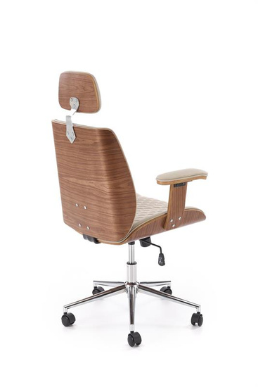 Fotel gabinetowy TIMBER w wybarwieniu orzechowym z beżową ekoskórą