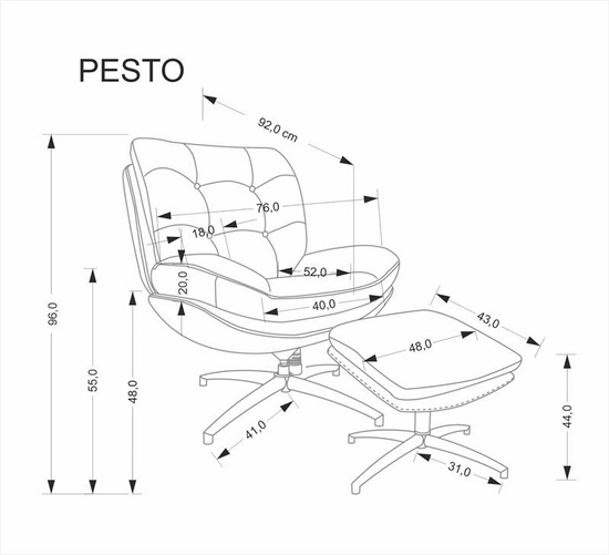 Komfortowy fotel wypoczynkowy z podnóżkiem PESTO w eleganckim, beżowym kolorze