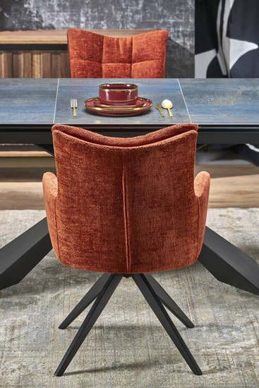 Zestaw do jadalni w stylu modern stół rozkładany LUCIANO + 4 krzesła K540 z obrotowym siedziskiem niebieski marmur na