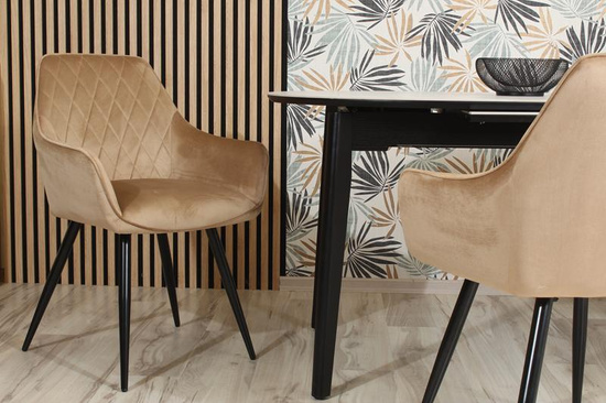 Krzesło w przeszycia skośne CARBO ciemny beż z czarnymi nóżkami