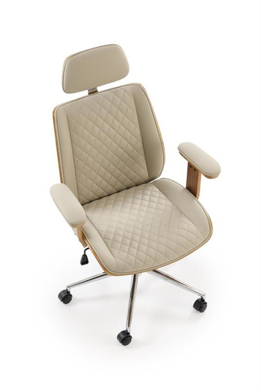 Fotel gabinetowy TIMBER w wybarwieniu orzechowym z beżową ekoskórą