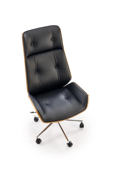 Fotel gabinetowy WEBSTER czarna ekoskóra z orzechowym wykończeniem 