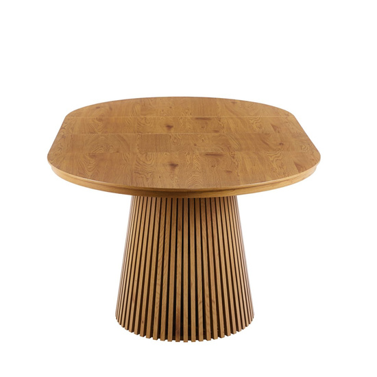 Nowoczesny okrągły stół rozkładany BLANES 120 cm w kolorze dębu z dekoracyjną podstawą