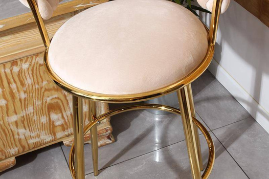 Krzesło barowe plecione wysokie hoker ROSA 2 beżowe na złotym stelażu
