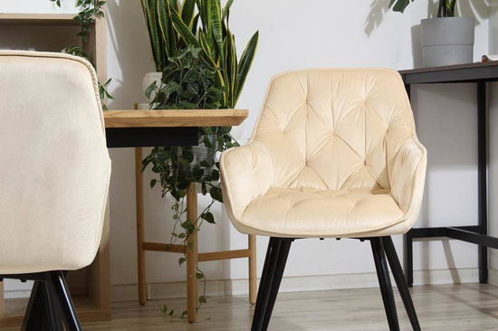 Krzesło fotelowe z podłokietnikami AURORA | beżowy welur, styl loft