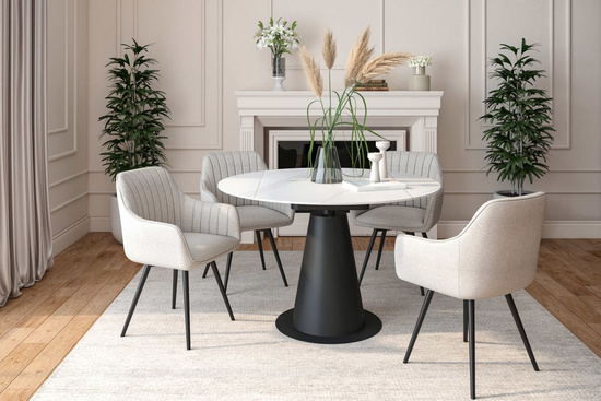 Stół rozkładany NOEL z białym marmurowym blatem i czarną podstawą