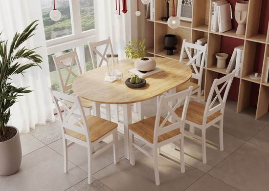 Stół rozkładany okrągły VALERIO dąb złoty craft / biały