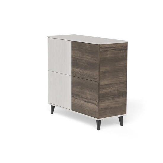 Kompaktowa komoda RANDOM 2 KM-2 kaszmir, orzech i czarne akcenty