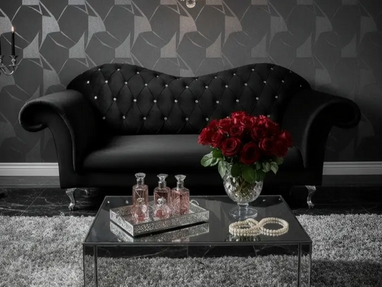 Elegancka tapicerowana sofa BECKY z pikowanym oparciem