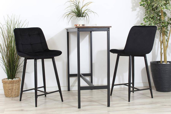 Welurowe krzesło do wyspy niskie PROXI pikowane czarne na czarnych nogach