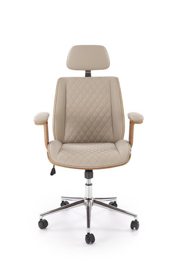 Fotel gabinetowy TIMBER w wybarwieniu orzechowym z beżową ekoskórą