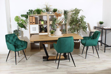 Krzesło fotelowe z podłokietnikami AURORA | zielony welur, styl loft