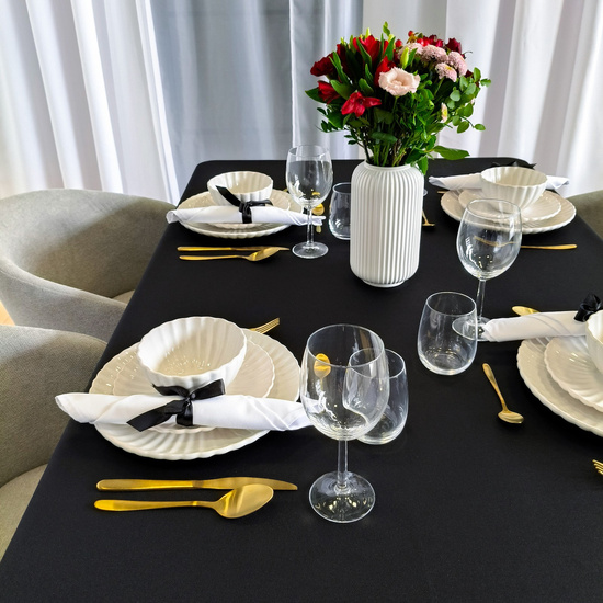 Obrus Plamoodporny z Mereżką Hanah Czarny 150x350