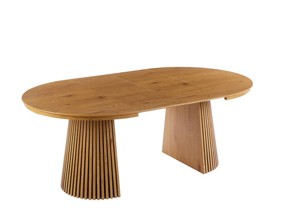 Nowoczesny okrągły stół rozkładany BLANES 120 cm w kolorze dębu z dekoracyjną podstawą