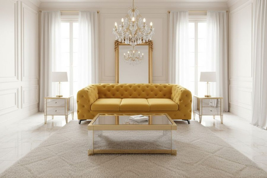 Pikowana sofa 3 osobowa MOMOA w stylu glamour