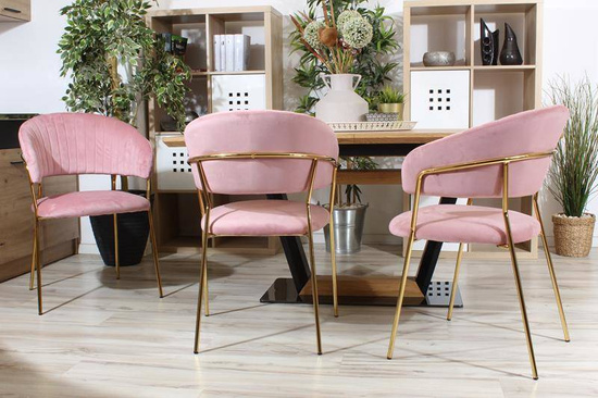 Eleganckie krzesło do jadalni w stylu glamour MARGO 2 różowe welur /złoto