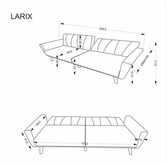 Rozkładana sofa LARIX w popielatym kolorze