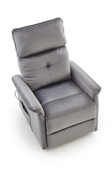 Fotel wypoczynkowy z funkcją elektrycznego rozkładania i gniazdem USB SEMIR 2 w popielatej tkaninie BLUVEL 14