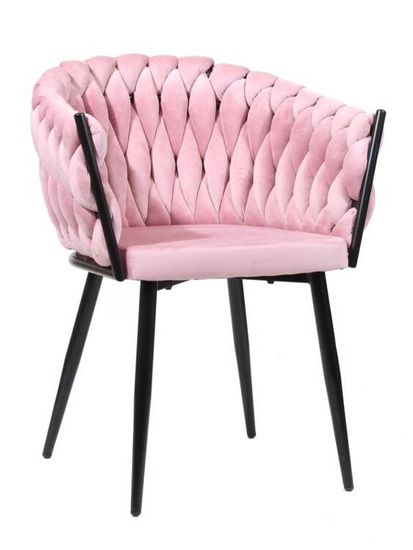 Welurowe krzesło glamour ROSA 2 | różowa plecionka, czarny stelaż
