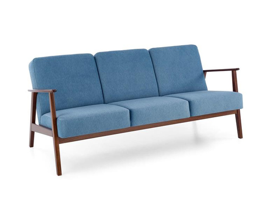 Sofa z drewnianymi podłokietnikami MILANO 3S w kolorze niebieskim Castel 74