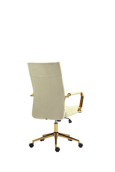 Welurowy fotel biurowy DORIAN kremowy na złotym stelażu
