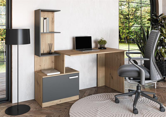 Biurko MISO w kolorze grafitowym z akcentami dębu artisan