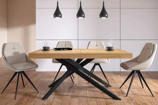 Stół rozkładany STELVO z blatem dąb naturalny i czarną podstawą