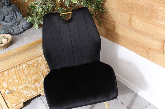 Nowoczesne krzesło welurowe MOLLY | czarna tkanina, złote detale