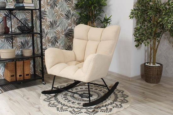 Stylowy i Wygodny Fotel bujany TEDDY beżowy boucle