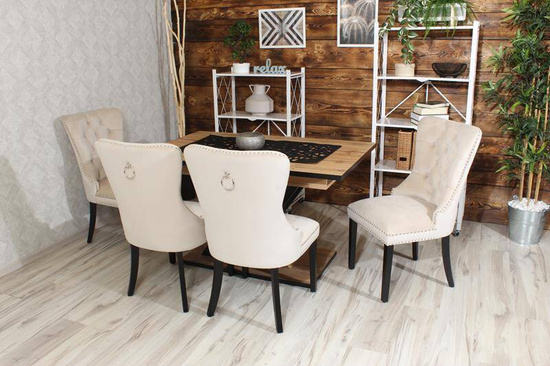 Krzesło na sprężynach pikowane z kołatką i ćwiekami HUGO jasny beż