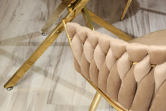 Welurowe krzesło plecione glamour ROSA | ciemny beż, złoty stelaż