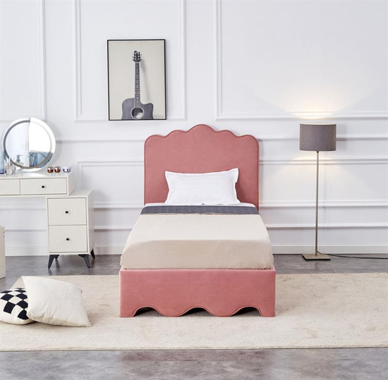 Łóżko tapicerowane ORSO 90 cm różowe mat velvet MAVEL