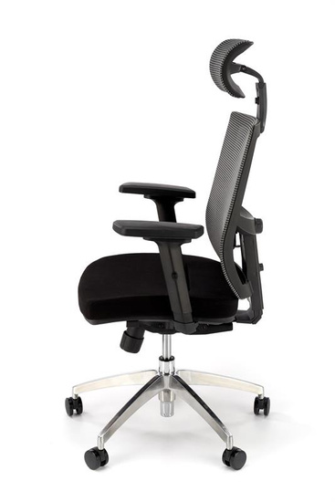 Ergonomiczny fotel gabinetowy ADMIRAL w kolorze czarno-popielatym z aluminiową podstawą