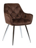 Krzesło fotelowe z podłokietnikami AURORA | brązowy welur, chromowane nogi, pikowana tapicerka