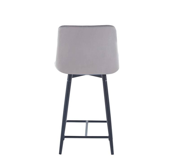 Welurowe krzesło do wyspy niskie PROXI pikowane szare na czarnych nogach